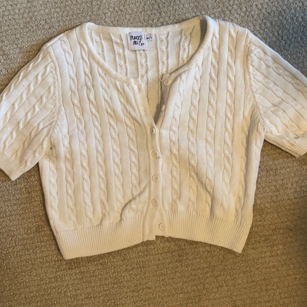 Cropped cream princess polly shirt sleeve sweater